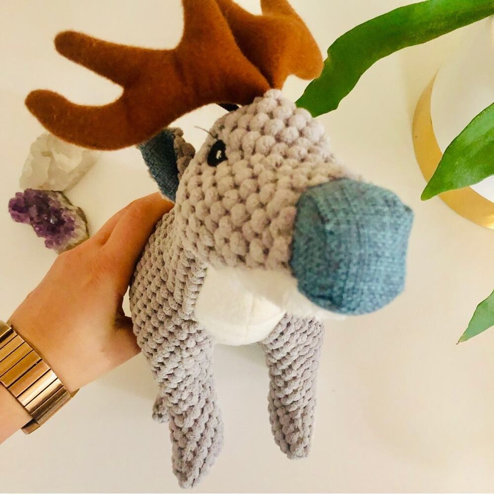 NEW Grey White Moose Reindeer Squeaker Dog Puppy Toy Plush Stuffed Animal 12"